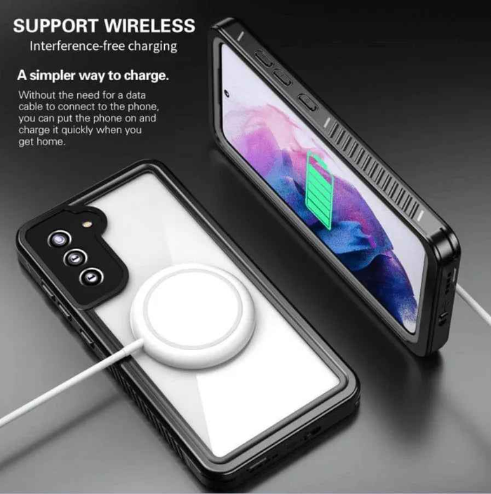 Techplus Redpepper Samsung Galaxy S21 Plus waterproof shockproof full body phone case showing front and back protection.