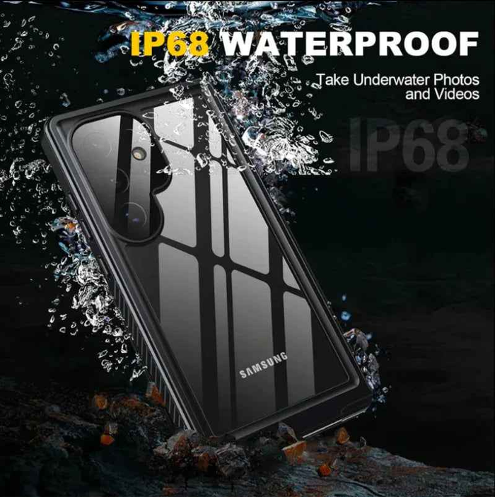 Redpepper waterproof case for Samsung S25 Ultra by TechPlus, showing the durable, clear protective cover on the mobile phone.