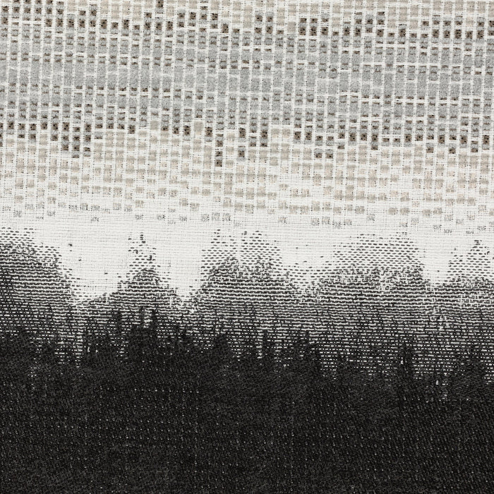 Detail image of Charcoal performance fabric with blended chenille block center band and artistic edge fade design