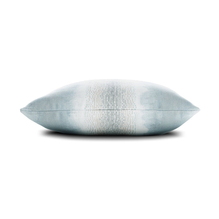 Side image of Light blue ombre pillow with chenille center band square size for stylish indoor and outdoor decor