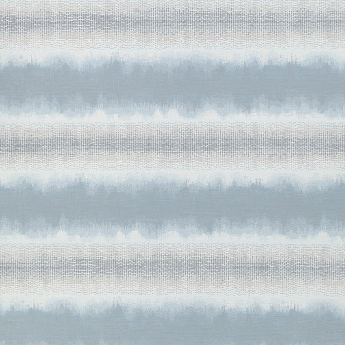Sky blue and white with blended chenille block center band  in  outdoor safe woven fabric with ombre edge-full fabric repeat image