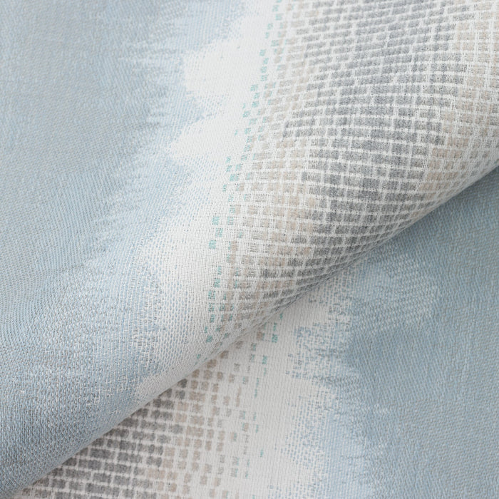 Close shot texture image of Sky blue and white with blended chenille block center band  in  outdoor safe woven fabric with ombre edge