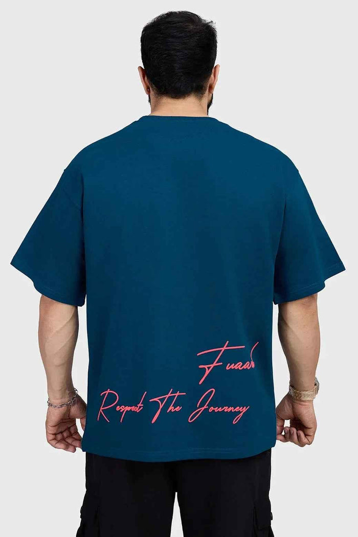 Fuaark Nz oversized teal Respect The Journey T-shirt featuring a relaxed fit and stylish design, ideal for casual wear.