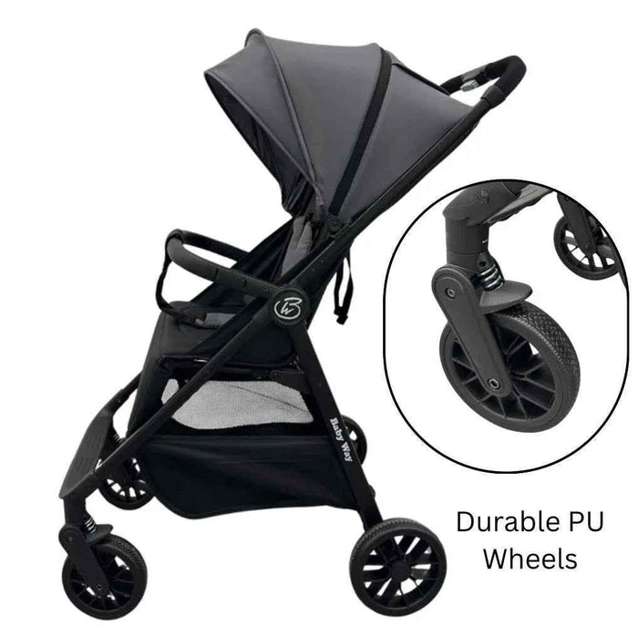 Baby Way NZ Roam compact travel-friendly umbrella stroller with extended canopy in black, lightweight and easy to carry.
