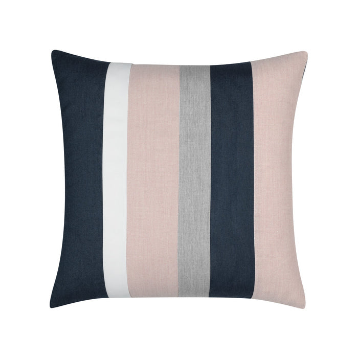 blush pink, indigo and gray striped pillow in square size for timeless indoor and outdoor decor