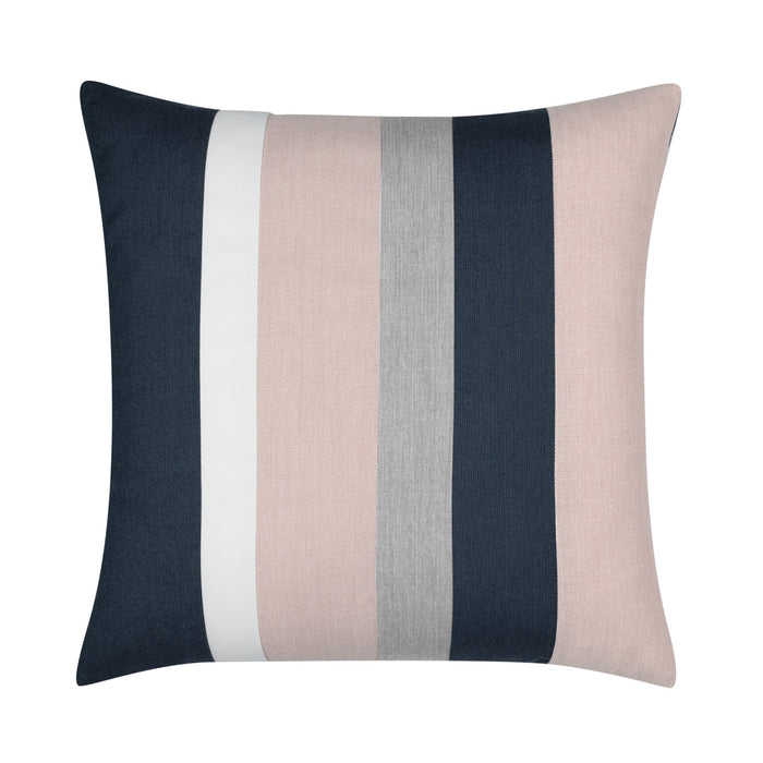 Blush pink, indigo and gray striped pillow square size for transitional indoor and outdoor decor