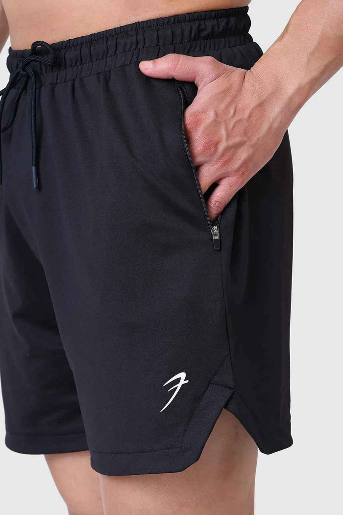 Black Rush Shorts by Fuaark Nz, featuring a comfortable fit and stylish design, shown on a model.