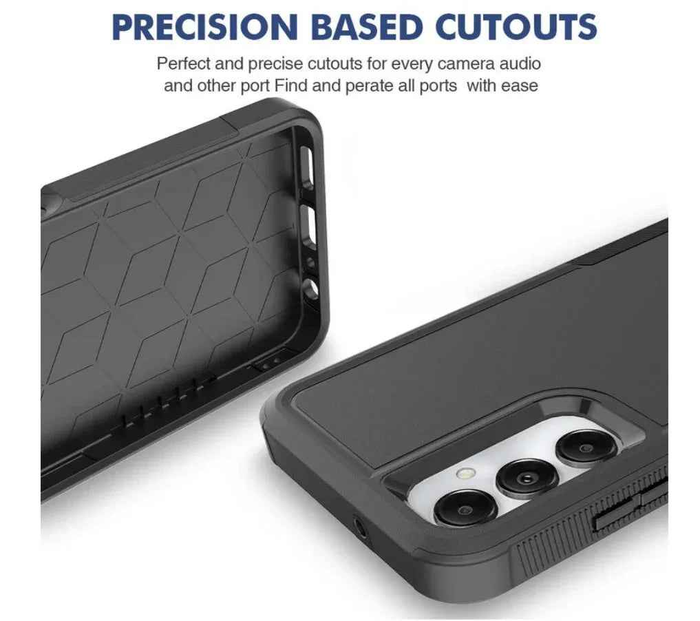 Black Samsung Galaxy A05 dual-layer armor hard case by techplus, offering durable protection for mobile phones.