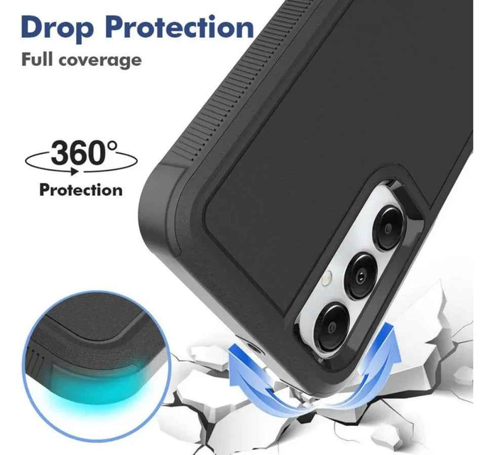 Samsung Galaxy A05s dual-layer Armor hard phone case by TechPlus, showcasing a rugged, protective design in black.