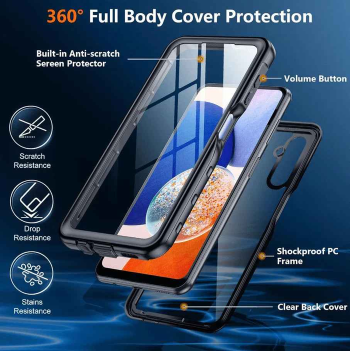 Techplus waterproof protective phone case for Samsung Galaxy A14 4G/5G in red pepper color with full coverage and durability.