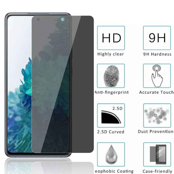 Samsung Galaxy S21 Ultra glass privacy screen protector by TechPlus, showing the clear protective film on the phone screen.