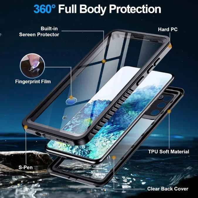 Techplus Samsung Galaxy S21 waterproof case with shockproof clear cover, durable protection for mobile phones.