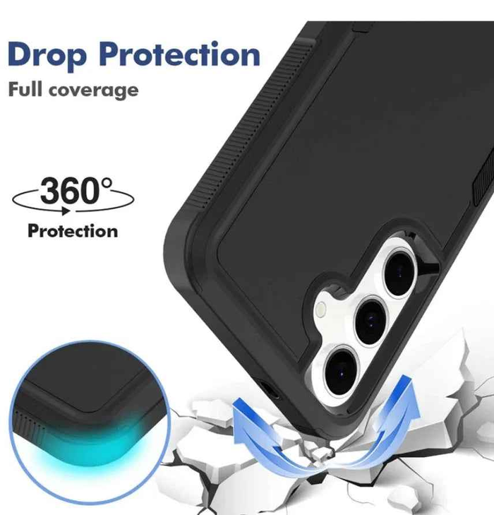 Techplus Samsung Galaxy S23 FE dual-layer armor hard case protecting the phone with a rugged, durable design.