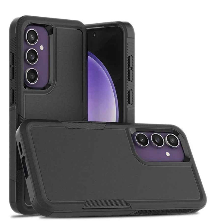 Techplus Samsung Galaxy S24 FE dual layer armor hard case protecting the phone with rugged design and precise cutouts.