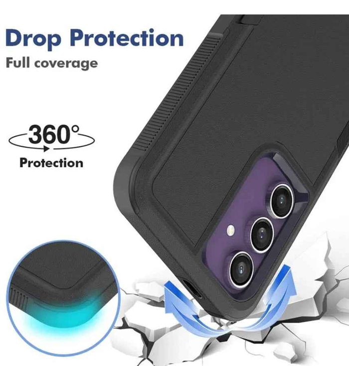 Techplus Samsung Galaxy S24 FE dual-layer armor hard case protecting the phone with a rugged design and durable construction.