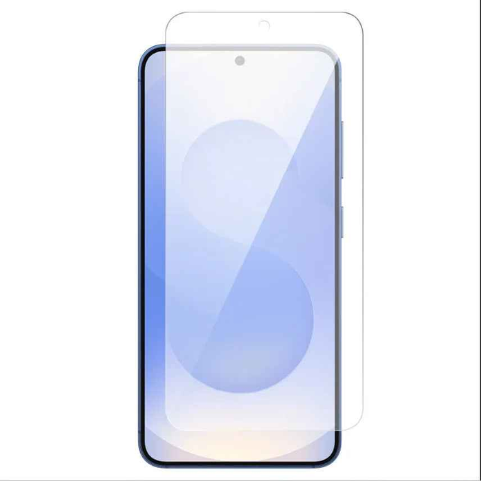 Samsung Galaxy S25 Plus clear tempered glass screen protector by TechPlus, with 9H hardness for durable screen protection.