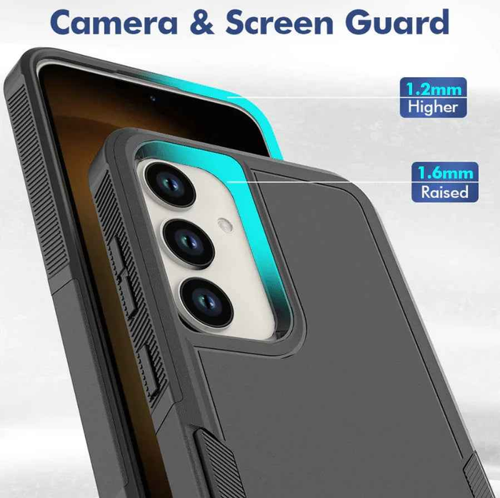 Techplus Samsung Galaxy S25 Plus dual-layer armor hard case showing rugged design and precise cutouts for phone protection.
