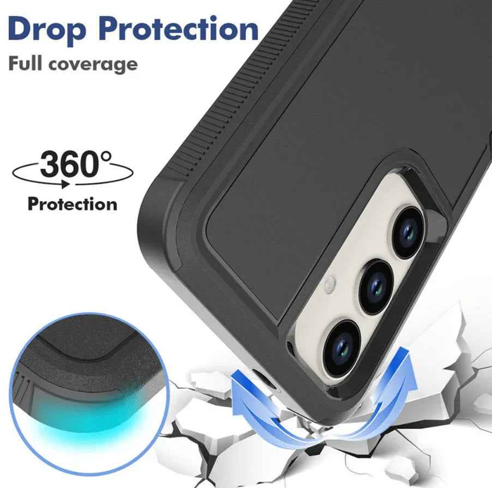 Techplus Samsung Galaxy S25 Plus dual-layer armor hard case protecting the phone with a rugged design.