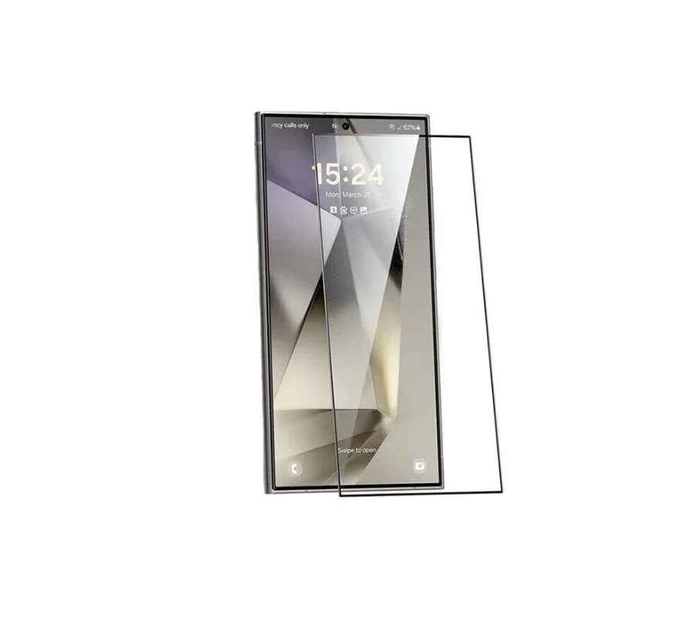 Samsung Galaxy S25 Ultra clear tempered glass screen protector with 9H hardness, designed by TechPlus for durable screen protection.