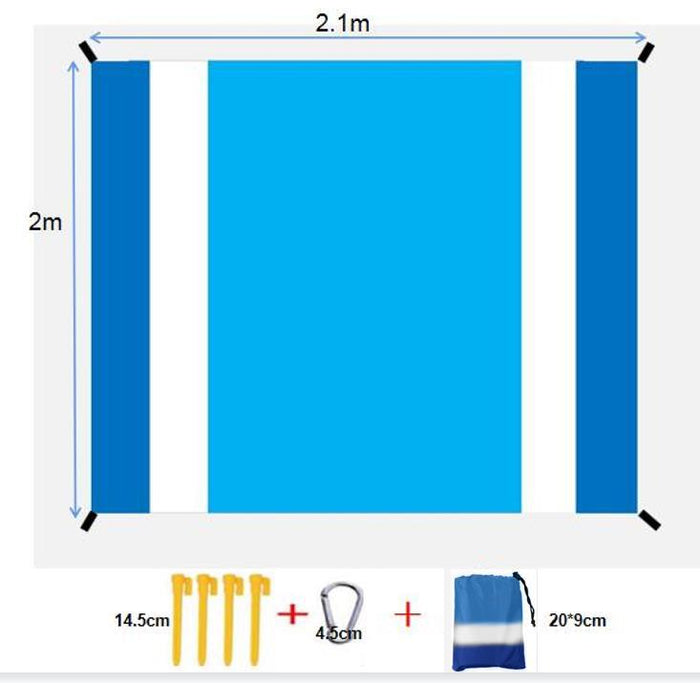 ECOTREK beach mat in orange and blue, sandproof and waterproof, measuring 210x200 cm, ideal for comfortable seaside lounging.