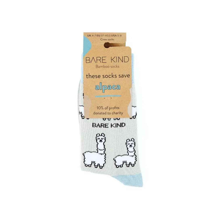 Barekind NZ Save the Alpaca Bamboo Socks for adults, soft, eco-friendly bamboo socks with alpaca-inspired design.