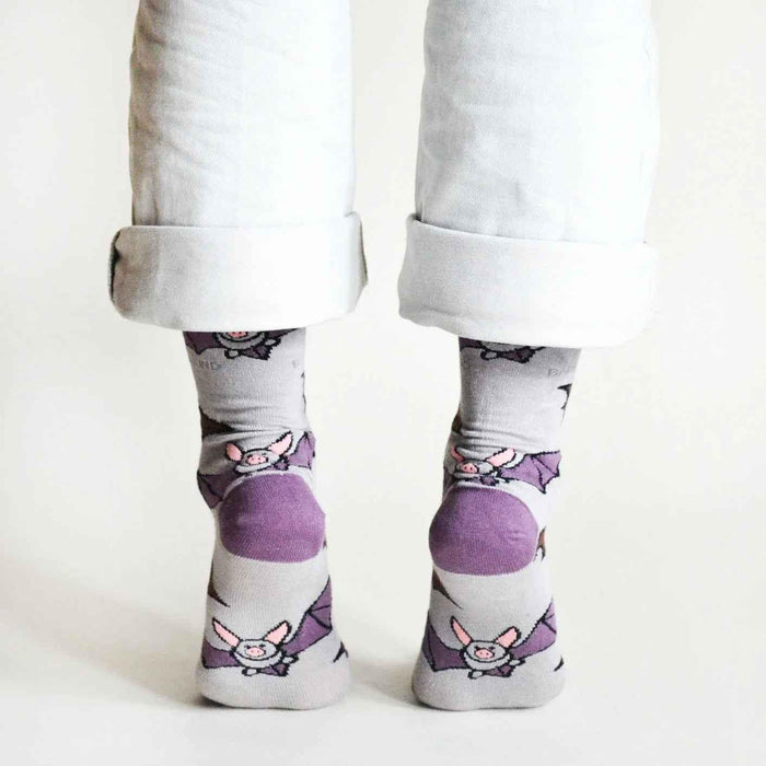 Barekind NZ Save the Bats bamboo socks for adults, featuring a bamboo fabric design with bat illustrations.