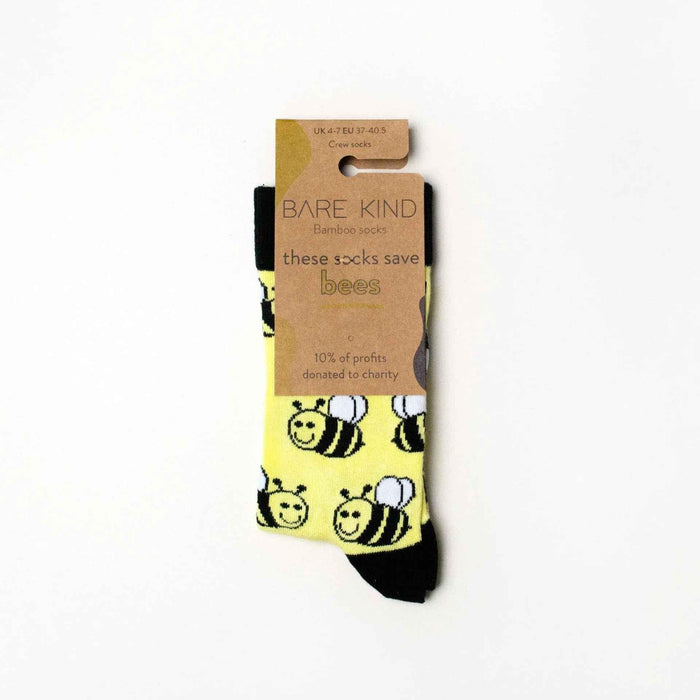 Barekind NZ bamboo socks for adults featuring "Save the Bees" design, made from eco-friendly bamboo material.