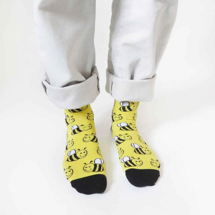 Barekind NZ Save the Bees bamboo socks for adults, featuring bee-themed design and comfortable bamboo fabric.