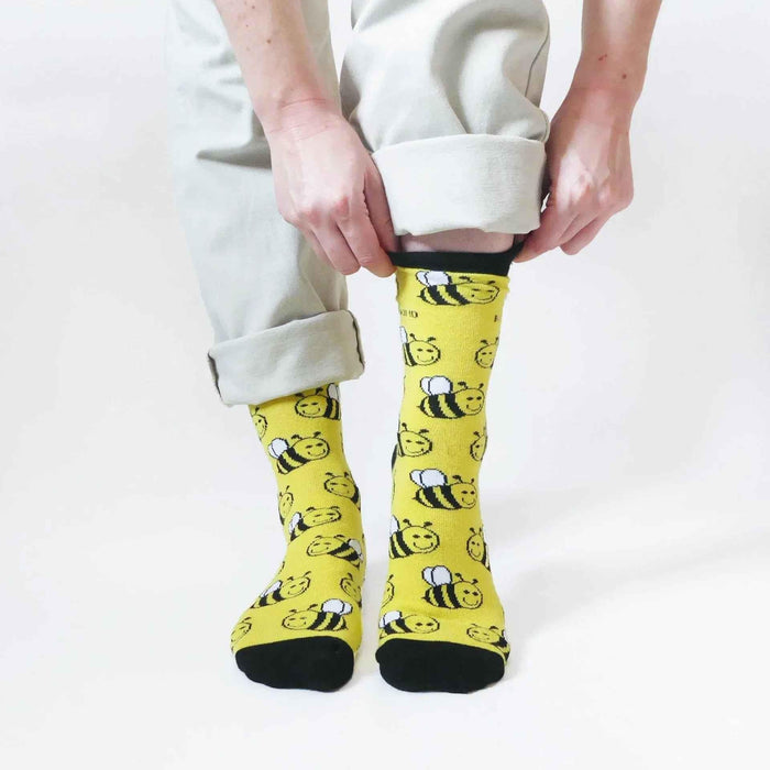Barekind NZ bamboo socks for adults featuring a Save the Bees design, made from eco-friendly bamboo material.