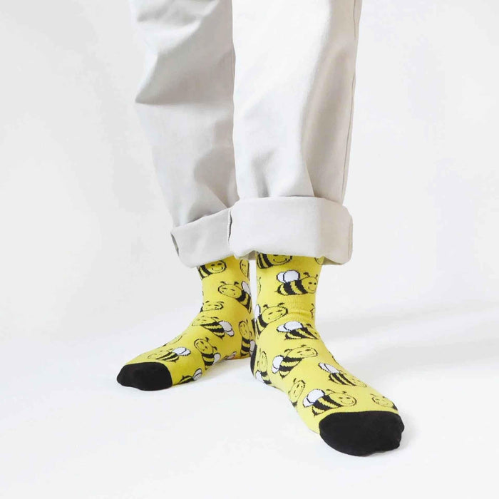 Barekind NZ Save the Bees bamboo socks for adults, featuring bee-themed design, made from eco-friendly bamboo fabric.