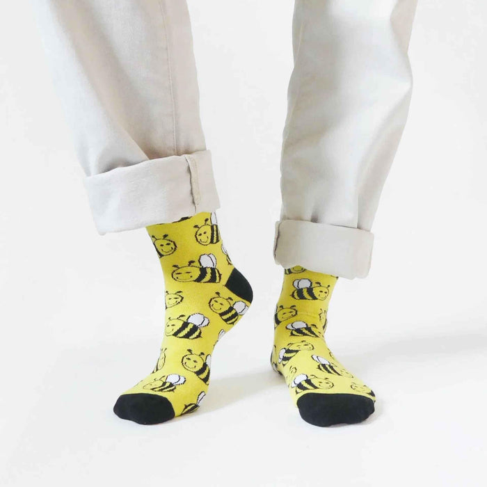 Barekind NZ Save the Bees bamboo socks for adults, featuring bee-themed design and comfortable bamboo fabric.