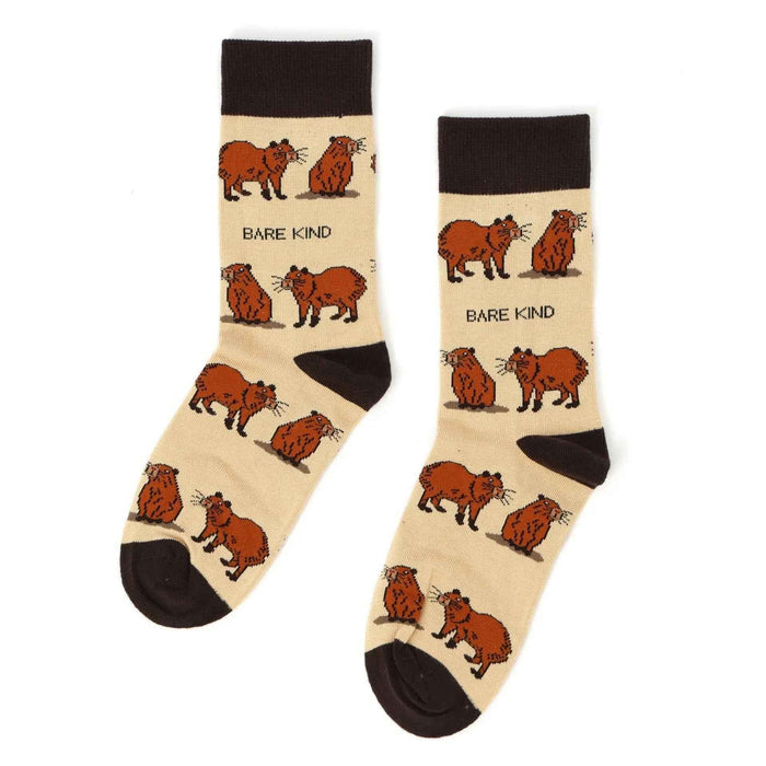Barekind NZ bamboo socks featuring playful capybara design, perfect for comfortable, eco-friendly adult sock wear.