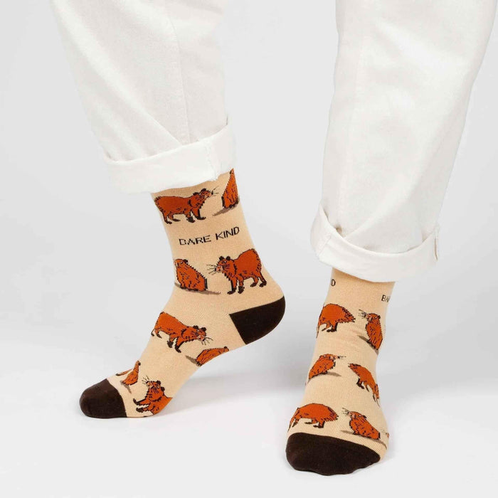 Barekind NZ bamboo socks featuring colorful capybara design, comfortable and eco-friendly footwear for adults.