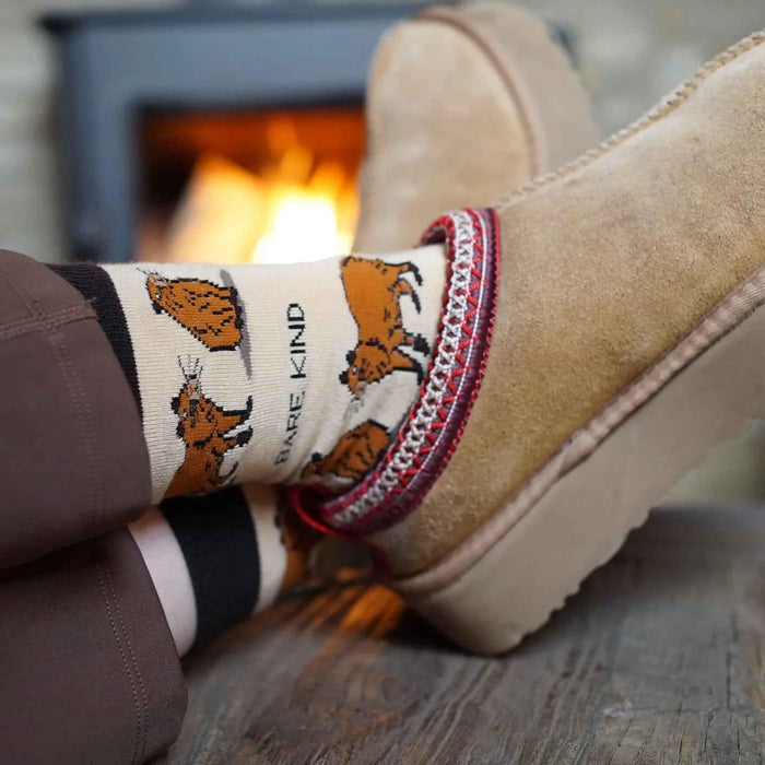 Barekind NZ bamboo socks featuring colorful Save the Capybara design, suitable for adult sizes 4-7.