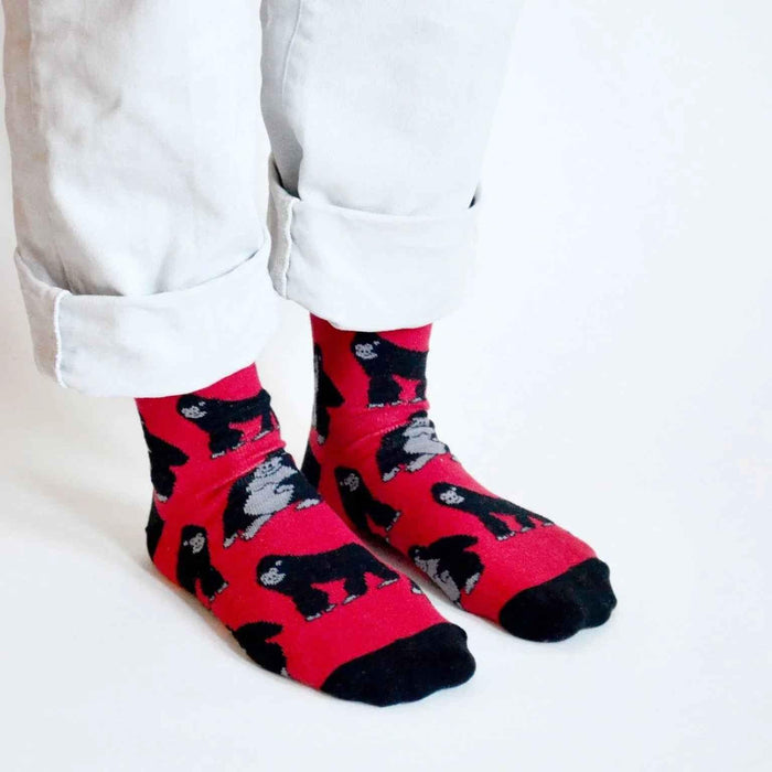 Barekind NZ Save the Gorillas bamboo socks for adults, featuring eco-friendly bamboo fabric with a vibrant gorilla design.