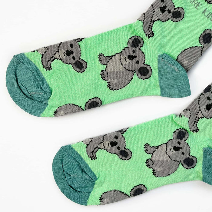 Barekind NZ bamboo socks with Save the Koalas design, comfortable adult socks featuring eco-friendly material and wildlife print.