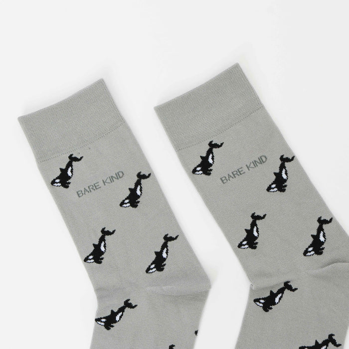 Barekind NZ Save the Orca Small Motif Socks for adults, featuring a marine orca design on comfortable casual socks.