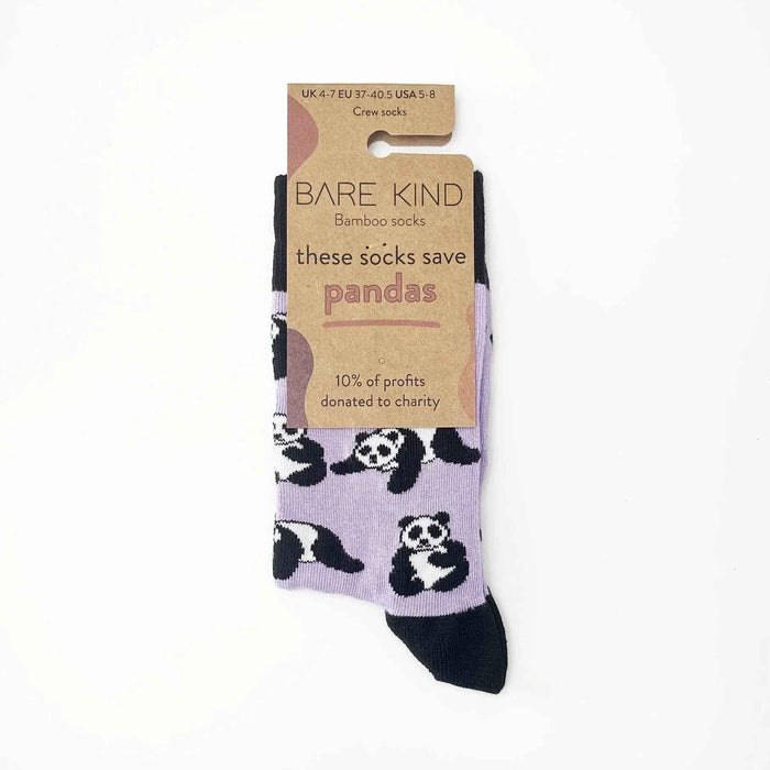 Barekind NZ bamboo socks featuring panda illustrations, designed for adults size 4-7, made from sustainable bamboo material.