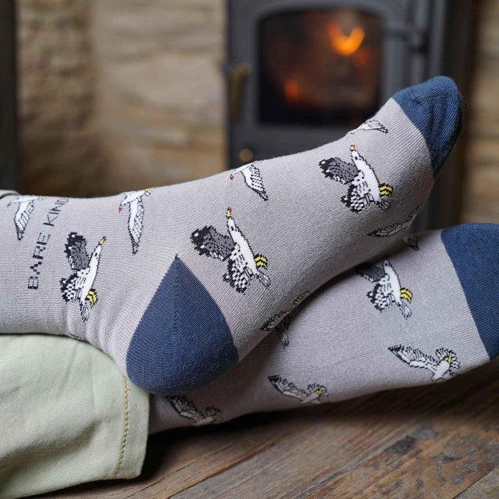 Barekind NZ bamboo socks featuring seagull design, adult size 4-7, soft and eco-friendly socks for everyday wear.
