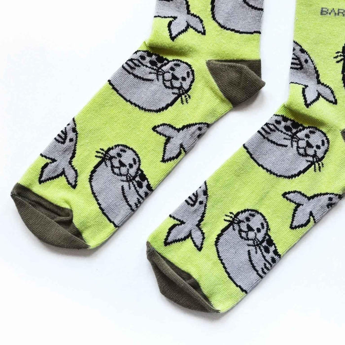 Barekind NZ bamboo socks for adults featuring Save the Seals design, made from eco-friendly bamboo material.