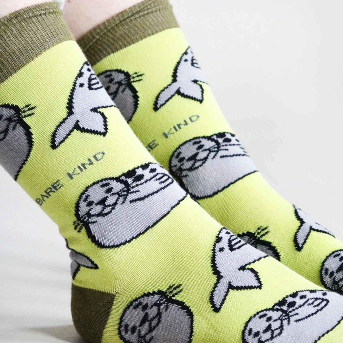Barekind NZ bamboo socks for adults featuring Save the Seals design, made from eco-friendly bamboo fabric.