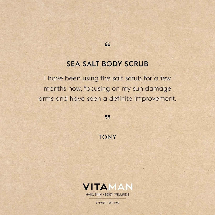 VITAMAN Australia Sea Salt Body Scrub in a jar, showing the natural exfoliating sea salt texture for smooth, refreshed skin.
