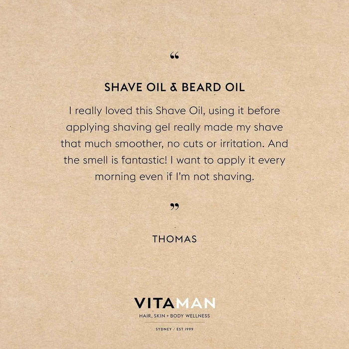 VITAMAN Australia shave and beard oil, natural grooming product for smooth shave and healthy beard care.