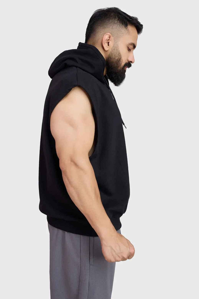 Black Signature Cap Sleeves Hoodie by Fuaark Nz featuring a casual fit and stylish design.