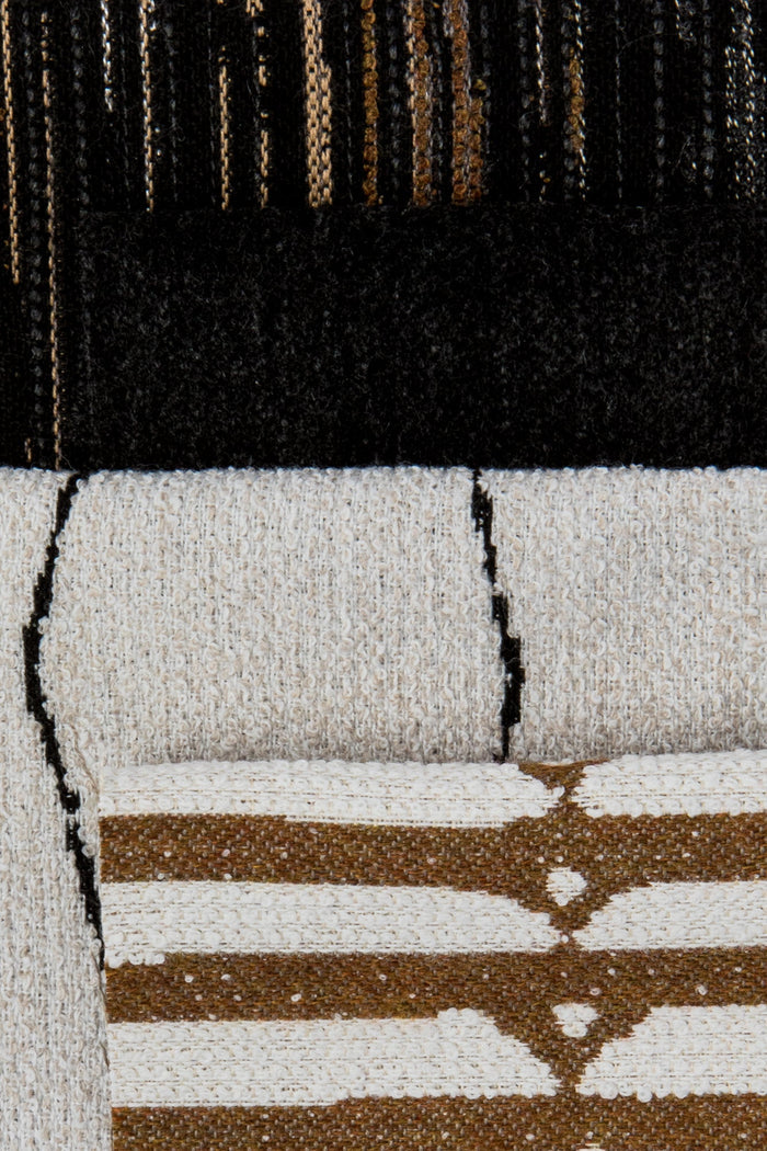 Coordinating fabrics to Sophisticated stripe in caramel on ivory boucle ground outdoor safe woven fabric