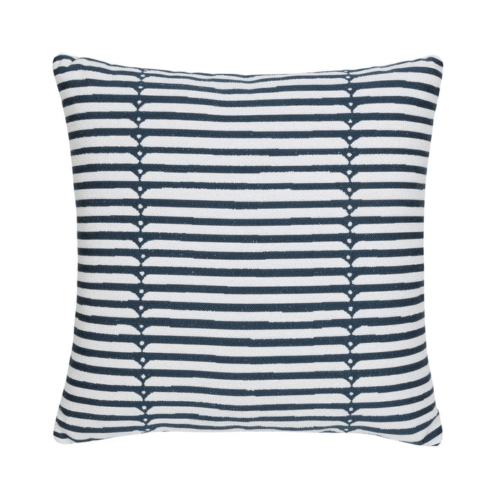 Denim blue striped pillow with textured finish for bold indoor and outdoor decor