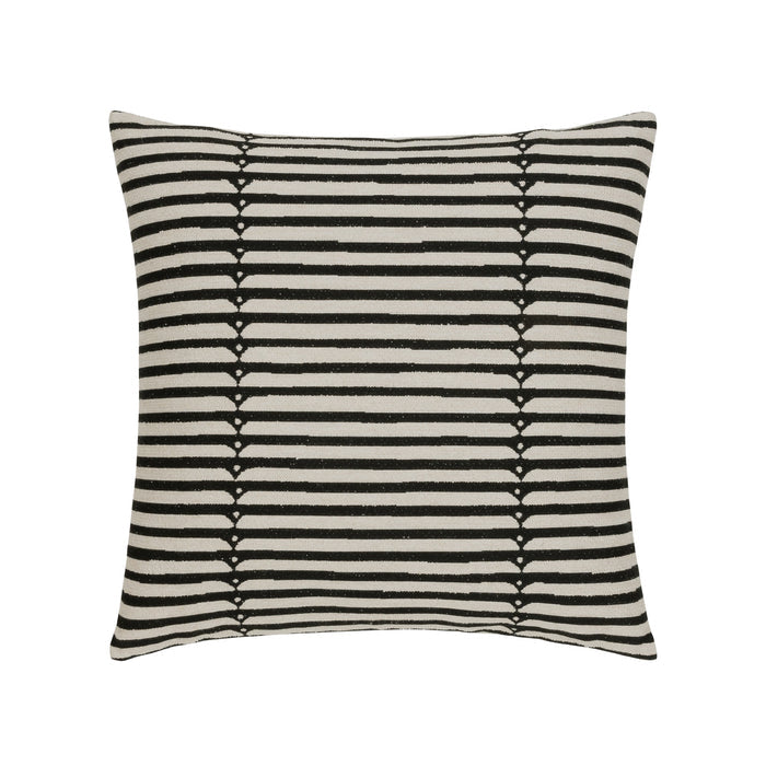 Pillow made from Sophisticated stripe in rich charcoal on creamy boucle ground outdoor safe woven fabric