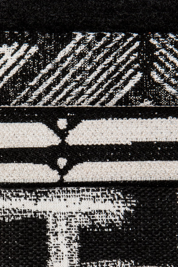Coordinating fabrics to Sophisticated stripe in rich charcoal on creamy boucle ground outdoor safe woven fabric