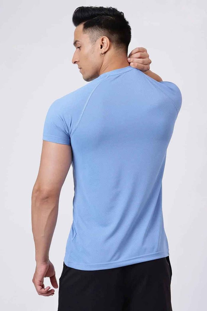 Light blue Slate T-shirt from Fuaark Nz, casual t-shirt with a comfortable fit and soft fabric, shown on a plain background.