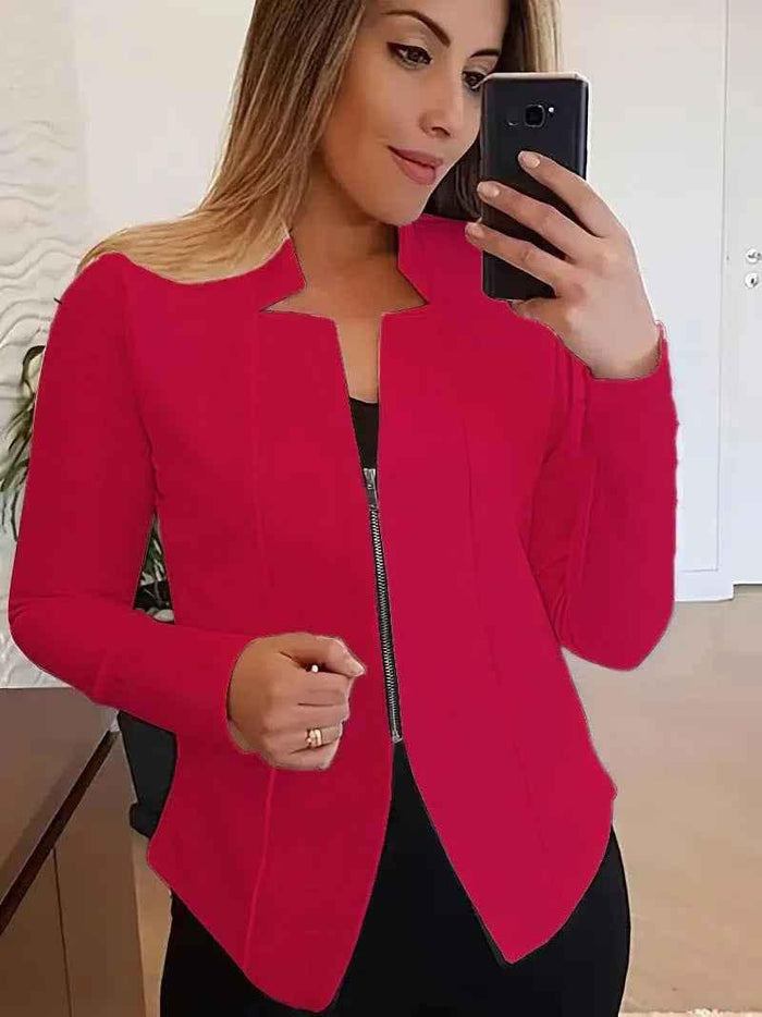 Stylish 3Sixty5 women’s white Sleek-Zip jacket with a fitted design, perfect for casual and chic outfits.